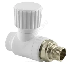 Клапан (вентиль) PP-R запорный белый Дн 20х1/2" Ру25 НР прямой для радиатора RTP (РосТурПласт) 10531