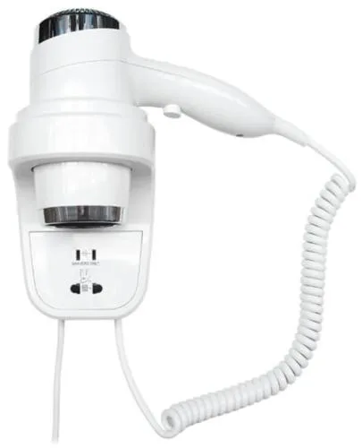Фен HOTELline настенный белый с розеткой 1800-2200 W, 02012.W, шт