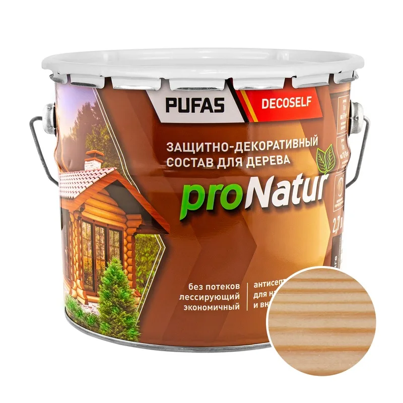 Антисептик лессирующий для дерева Pufas ProNatur бесцветный (2,7 л)